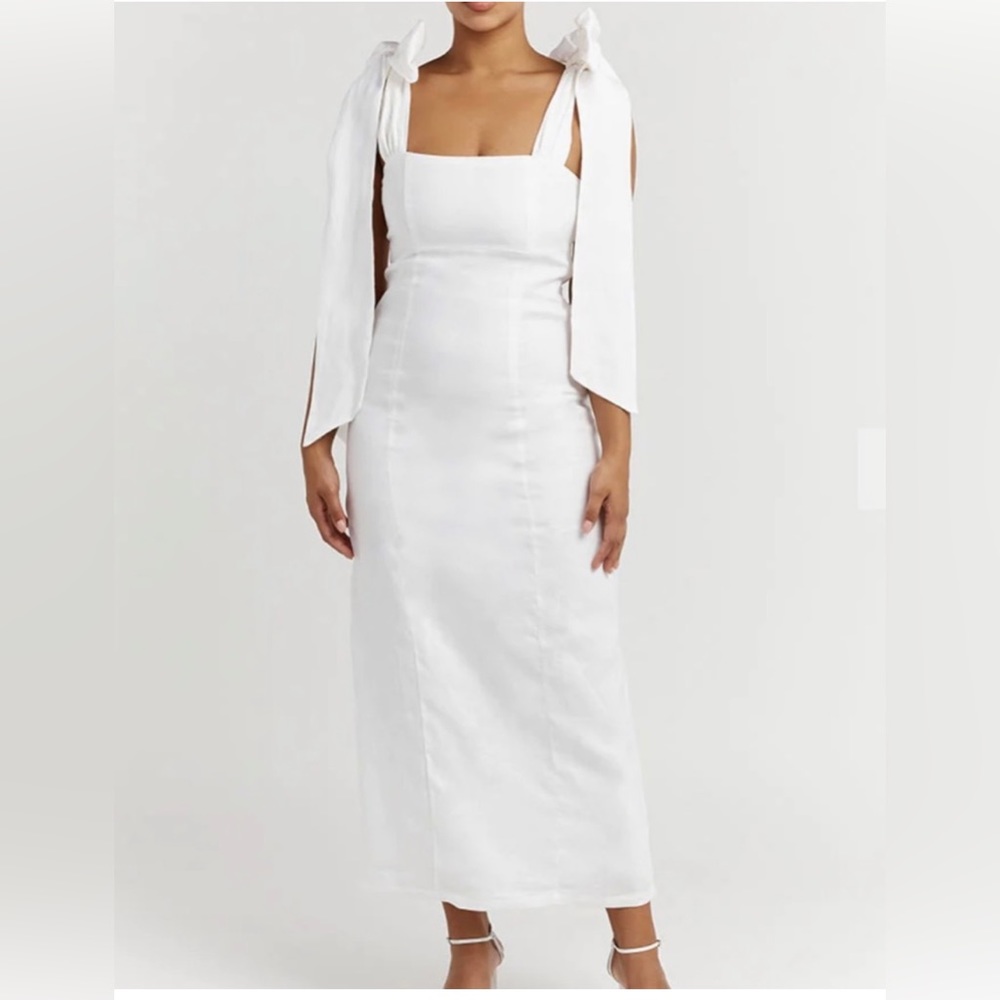 DISSH AISLE WHITE LINEN BOW MIDI DRESS SIZE 4